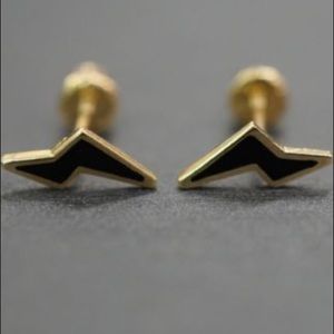 NEW! Solid 14k Gold Enamel Bolt Stud Earrings